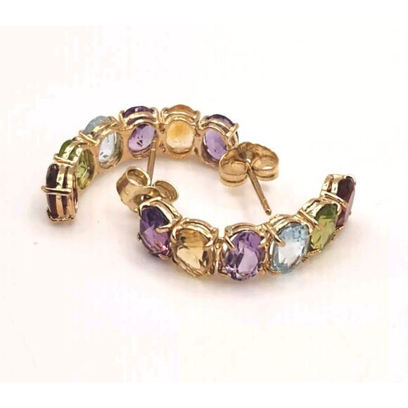 Fashion 14k Yellow Gold Natural Mix Stones Stud Earrings - Picture 2 of 8